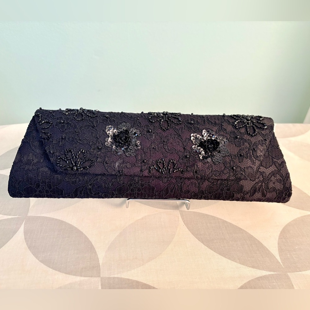 Elegant Lord & Taylor Black Lace Clutch